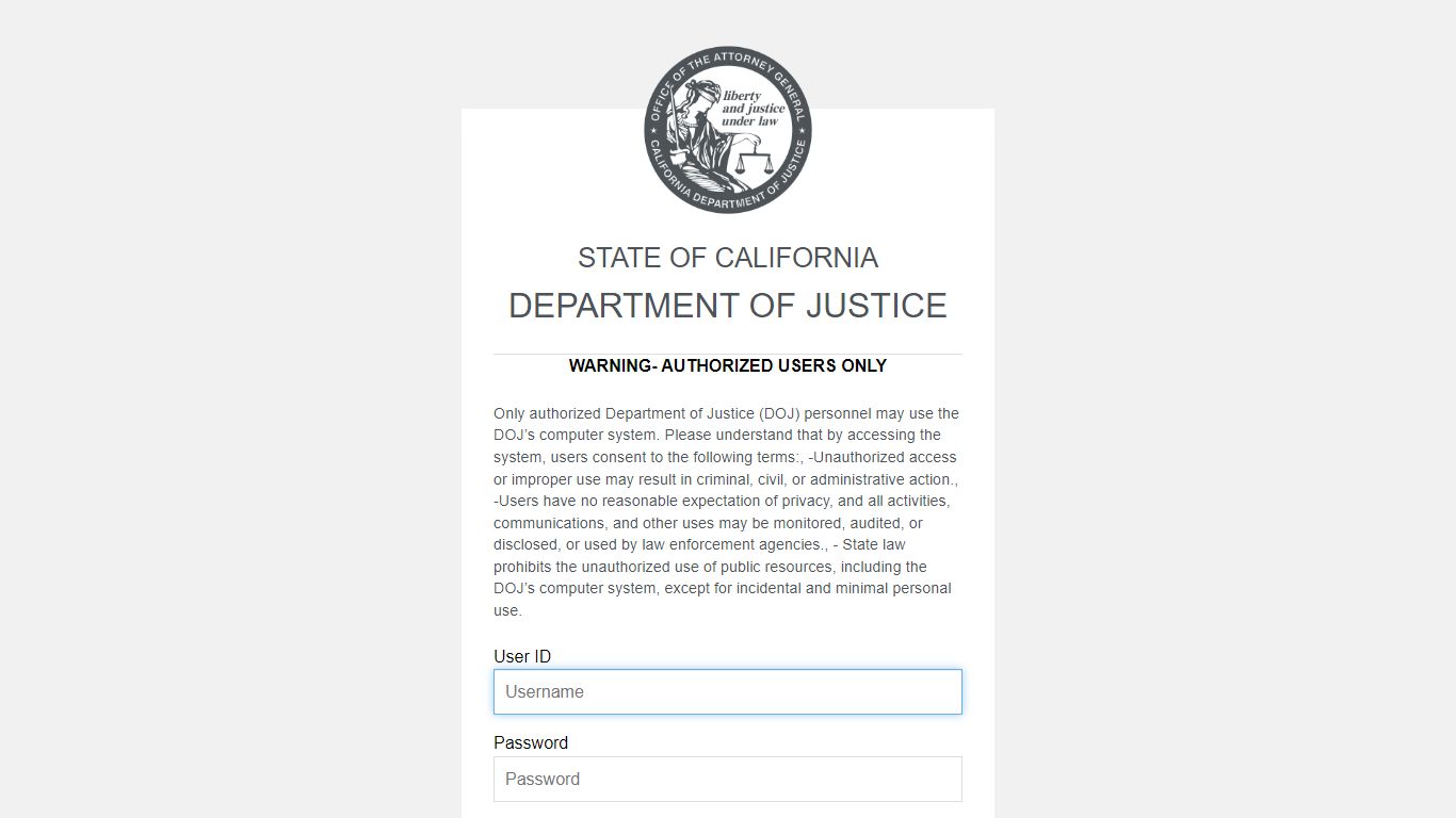State of California Department of Justice - User